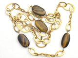 Monet Tiger's Eye Link Necklace 40" Long Vintage - The Jewelry Lady's Store