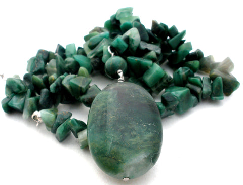 Moss Agate Nugget Bead Necklace Vintage 925