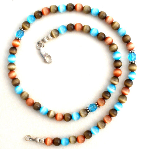 Multi Color Cats Eye Sterling Silver Bead Necklace
