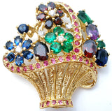 Multi Color Gemstone Basket Brooch Vintage - The Jewelry Lady's Store