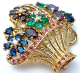 Multi Color Gemstone Basket Brooch Vintage - The Jewelry Lady's Store