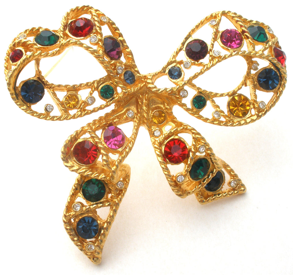 Multi Color Rhinestone Bow Brooch Pin Vintage - The Jewelry Lady's Store