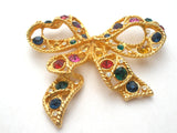 Multi Color Rhinestone Bow Brooch Pin Vintage - The Jewelry Lady's Store