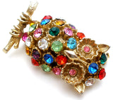 Multi Color Rhinestone Owl Brooch Pin Vintage - The Jewelry Lady's Store