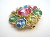 Multi Color Rivoli Rhinestone Brooch Vintage - The Jewelry Lady's Store