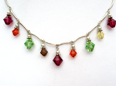 Multi Color Crystal Bead Festoon Necklace 925