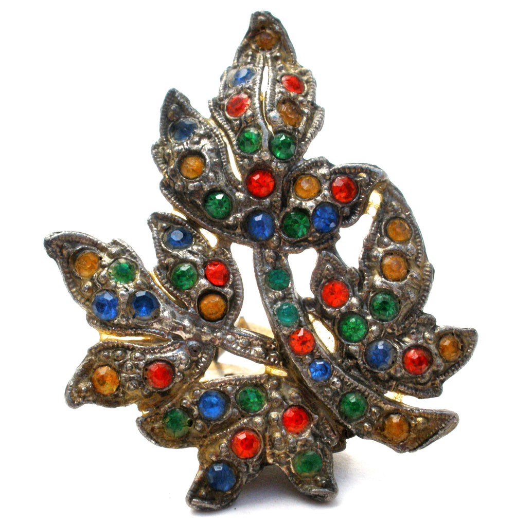 Multi Color Rhinestone Leaf Dress Clip - The Jewelry Lady's Store