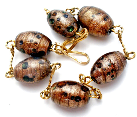 Murano Copper Foiled Glass Bead Bracelet