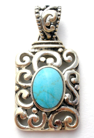 Open Work Sterling Silver Turquoise Pendant