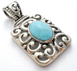 Open Work Sterling Silver Turquoise Pendant - The Jewelry Lady's Store