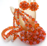 Orange & Opalescent Bead Jewelry Set Vintage - The Jewelry Lady's Store