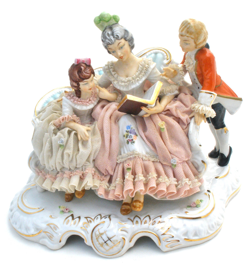 Vintage Dresden Germany Porcelain Lace Figurine Mom & Children - The Jewelry Lady's Store