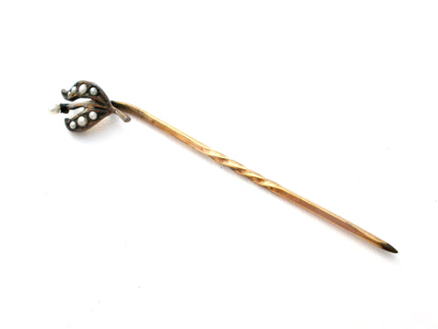 Victorian 10K Yellow Gold Pearl Stick Pin Antique