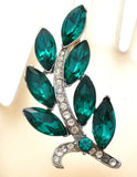 Weiss Green & Clear Rhinestone Leaf Brooch Pin - The Jewelry Lady's Store