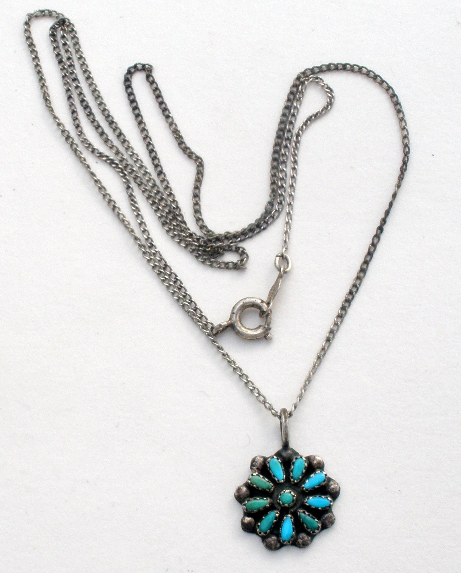 Hand Carved Turquoise Flower Pendant Necklace