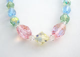 Pink Green & Blue Crystal Bead Necklace 26" Vintage - The Jewelry Lady's Store