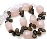 Pink Rose & Brown Quartz Bead Necklace 18" - The Jewelry Lady's Store