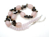 Pink Rose & Brown Quartz Bead Necklace 18" - The Jewelry Lady's Store