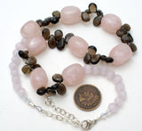 Pink Rose & Brown Quartz Bead Necklace 18" - The Jewelry Lady's Store