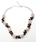 Pink Rose & Brown Quartz Bead Necklace 18" - The Jewelry Lady's Store