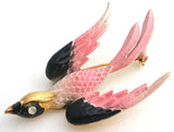 Pink & Black Swallow Bird Brooch Pin by Mamselle Vintage - The Jewelry Lady's Store