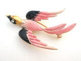 Pink & Black Swallow Bird Brooch Pin by Mamselle Vintage - The Jewelry Lady's Store