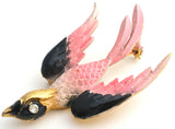 Pink & Black Swallow Bird Brooch Pin by Mamselle Vintage - The Jewelry Lady's Store