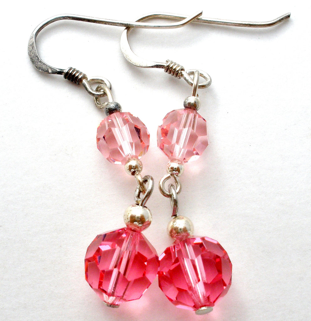 Pink Crystal Bead Earrings Sterling Silver - The Jewelry Lady's Store