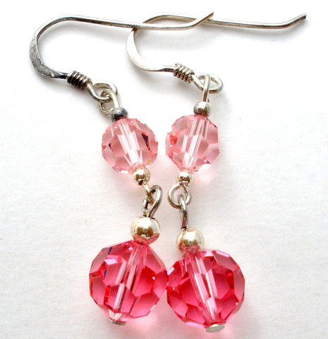 Pink Crystal Bead Earrings Sterling Silver