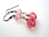 Pink Crystal Bead Earrings Sterling Silver - The Jewelry Lady's Store