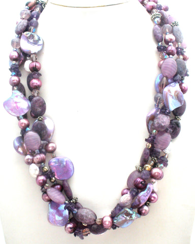 Purple Shell Amethyst Agate Pearl Sterling Necklace