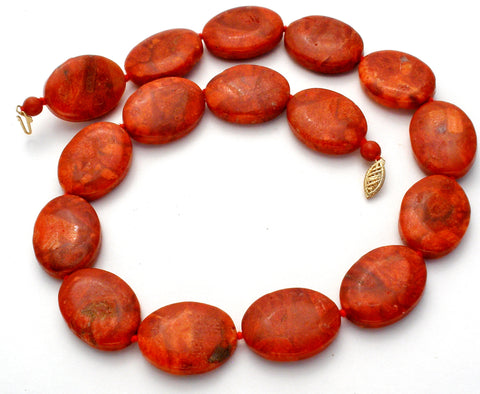 GSJ Hand Knotted Red Bead Necklace 14K