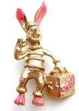 Rabbit Shoe Shine Pink Enamel Brooch Vintage - The Jewelry Lady's Store