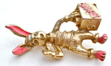 Rabbit Shoe Shine Pink Enamel Brooch Vintage - The Jewelry Lady's Store