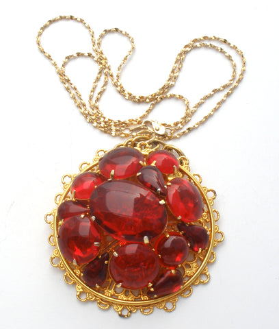 Red Rhinestone Necklace 24" Vintage