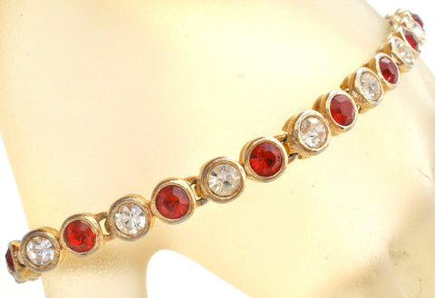 Red & Clear Cubic Zirconia Bracelet Gold Tone 7"