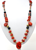 Red & Black Onyx Bead Necklace 32" Vintage - The Jewelry Lady's Store
