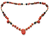 Red & Black Onyx Bead Necklace 32" Vintage - The Jewelry Lady's Store