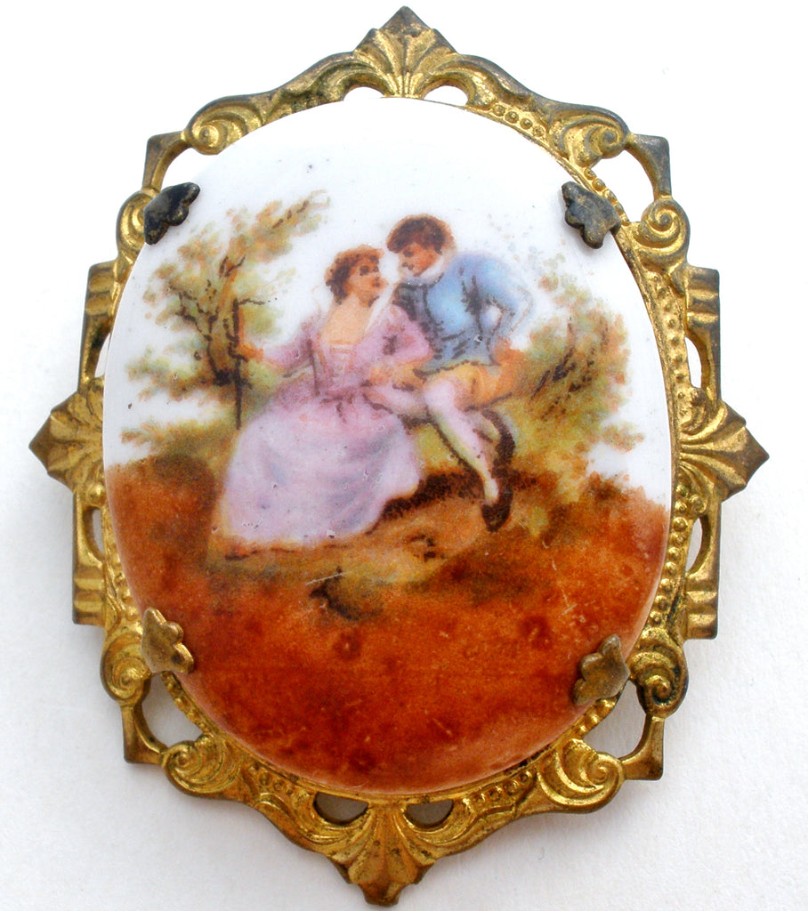Romantic Couple Miniature Portrait Brooch Vintage - The Jewelry Lady's Store