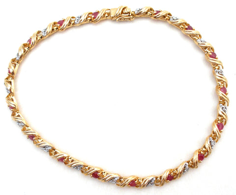 Ruby & Diamond Bracelet 10K Gold Vintage