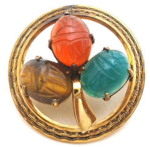Scarab Beetle Gemstone Gold Filled Brooch Pin