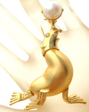 Seal Brooch Pin With Faux Pearl Ball Vintage - The Jewelry Lady's Store