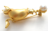 Seal Brooch Pin With Faux Pearl Ball Vintage - The Jewelry Lady's Store