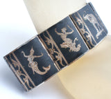 Siam Sterling Silver Black Niello Enamel Panel Bracelet Vintage - The Jewelry Lady's Store