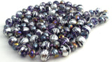 Silver Enamel Purple Glass & Crystal Bead Necklace 52" - The Jewelry Lady's Store