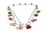 Silver Link Necklace with Enamel Wood Fish Charms - The Jewelry Lady's Store