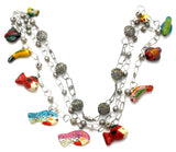 Silver Link Necklace with Enamel Wood Fish Charms - The Jewelry Lady's Store