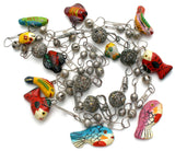 Silver Link Necklace with Enamel Wood Fish Charms - The Jewelry Lady's Store