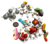 Silver Link Necklace with Enamel Wood Fish Charms - The Jewelry Lady's Store