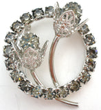 Smoke Rhinestone Flower Brooch Pin Vintage - The Jewelry Lady's Store